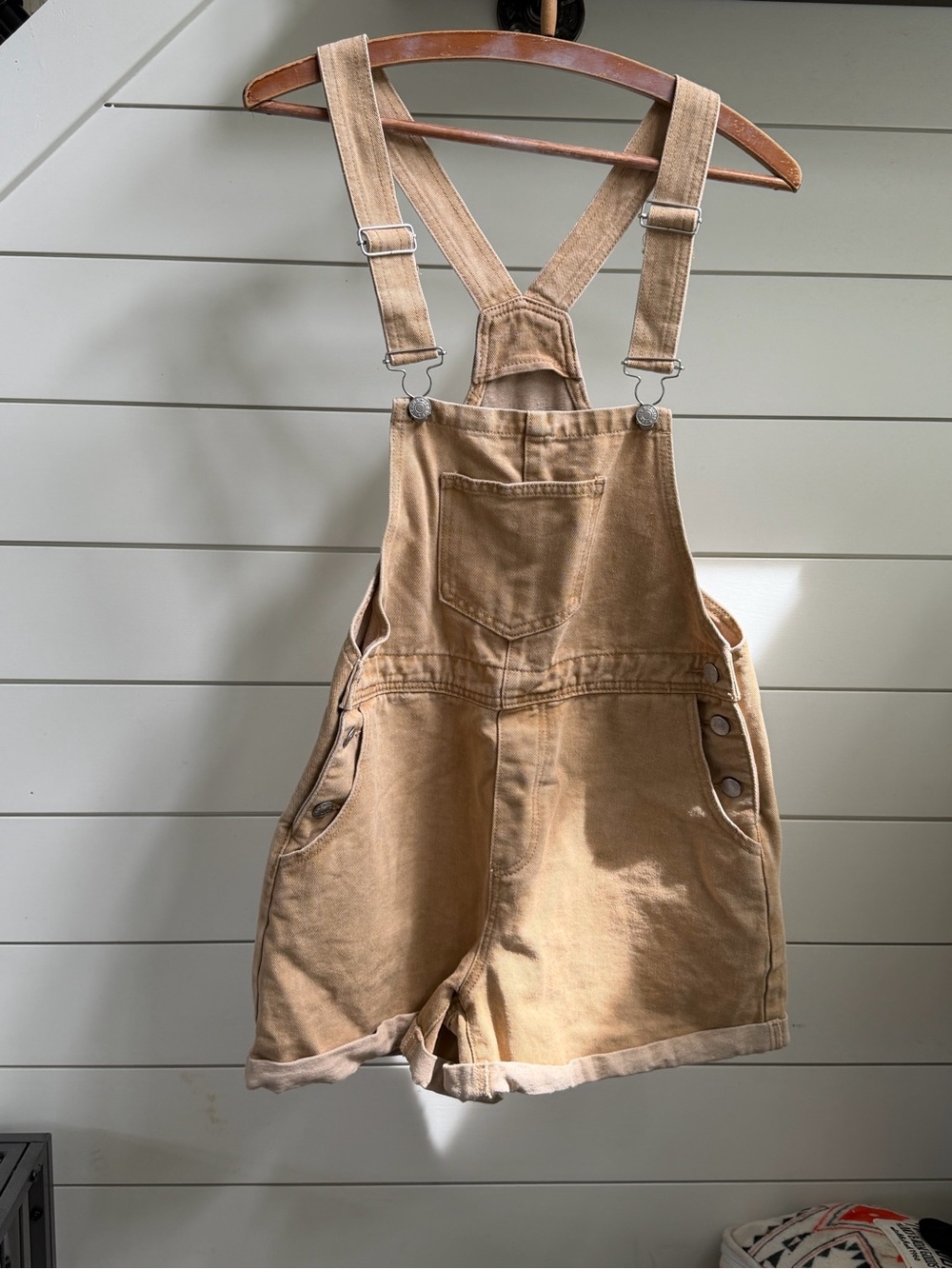 Denim Shortalls Womens M Tan Denim Canvas Shorts Jumpsuit Romper